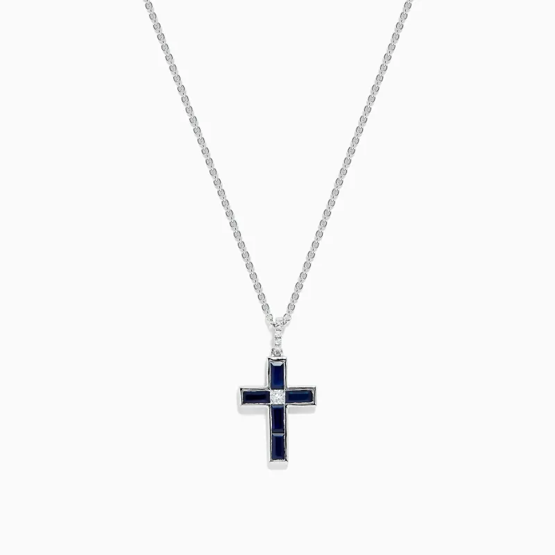 Royale Bleu 14K White Gold Sapphire and Diamond Cross Pendant sold by Effy