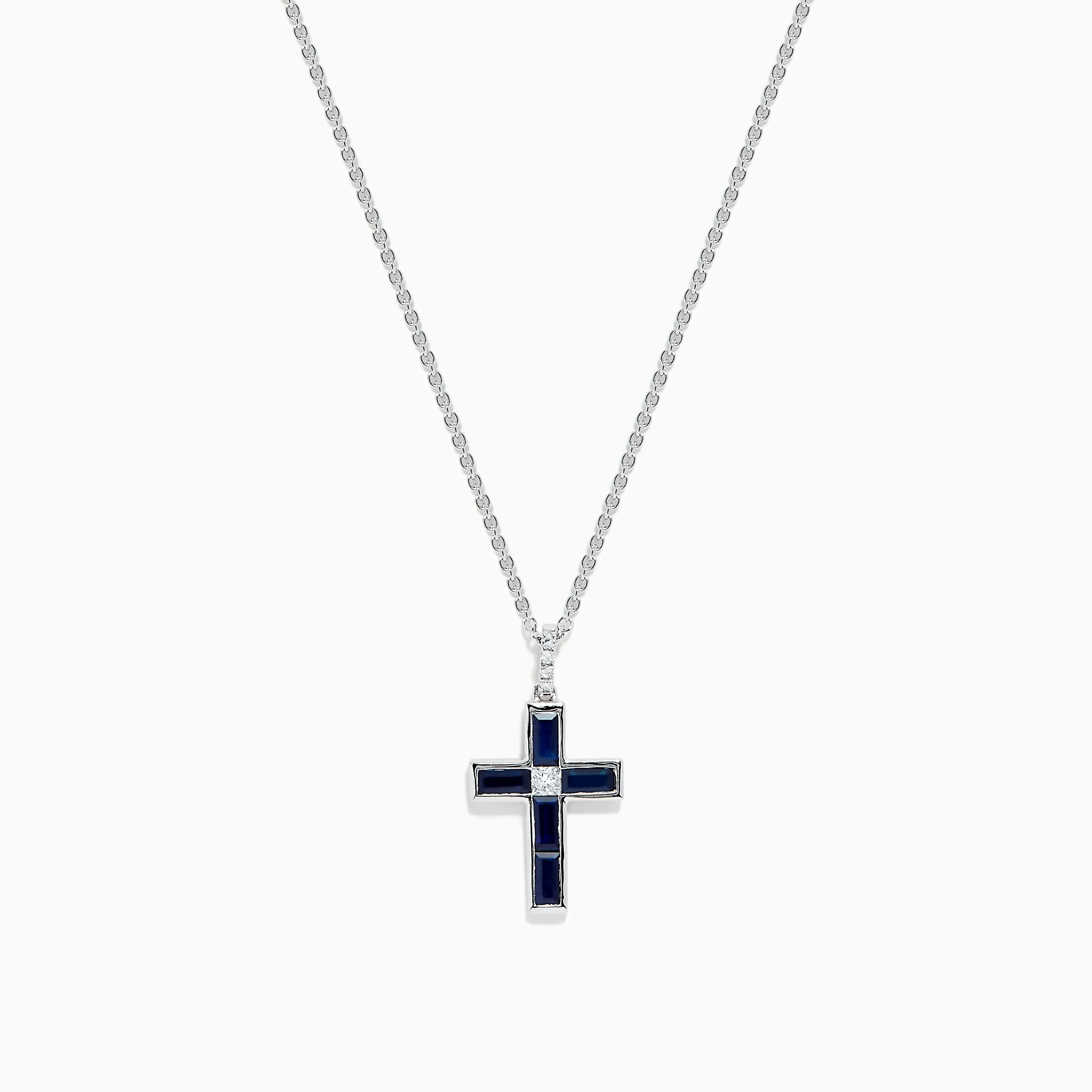 Royale Bleu 14K White Gold Sapphire and Diamond Cross Pendant sold by Effy
