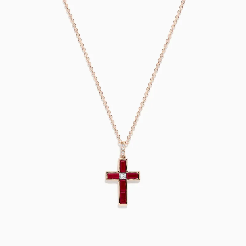 Ruby Royale 14K Rose Gold Ruby and Diamond Cross Pendant sold by Effy
