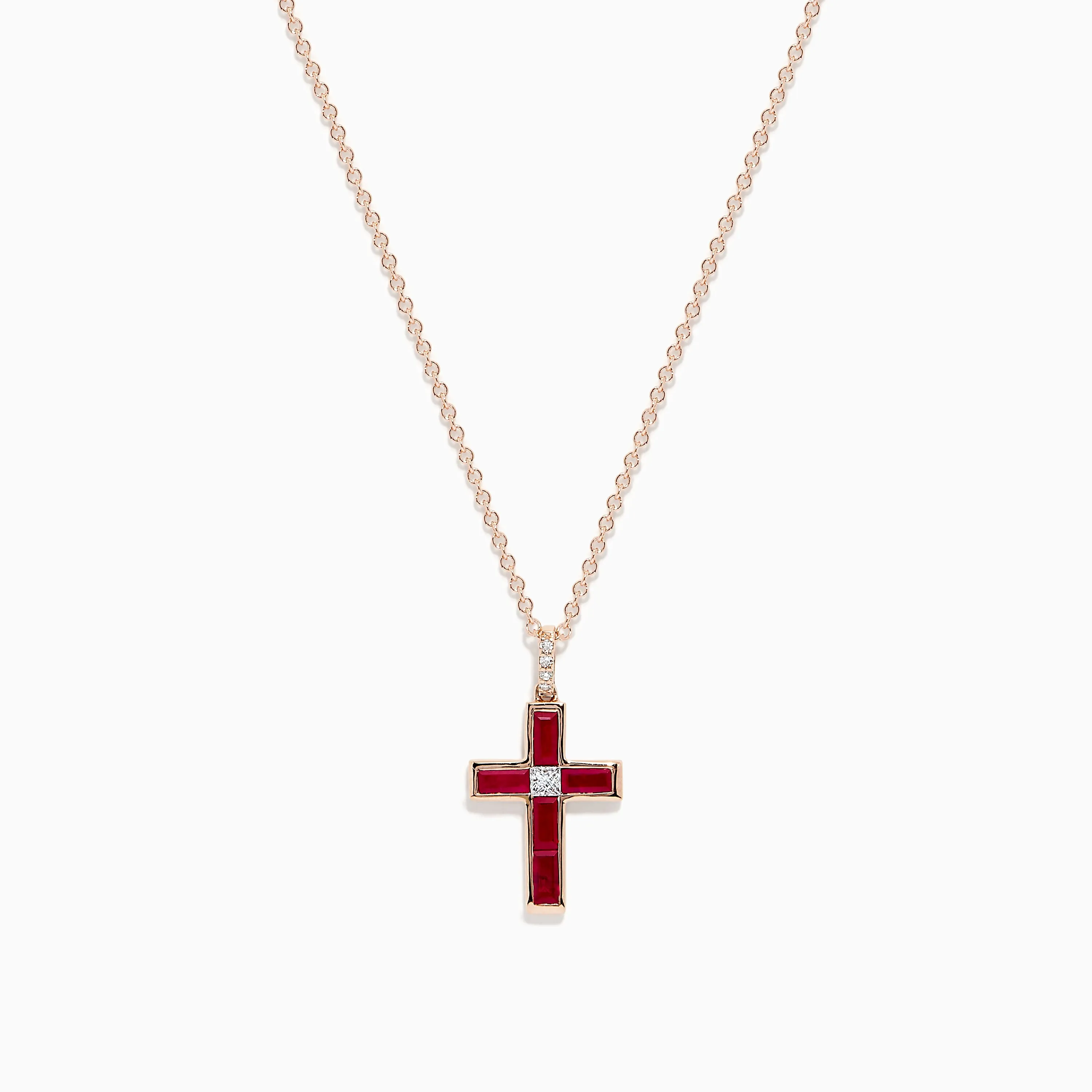 Ruby Royale 14K Rose Gold Ruby and Diamond Cross Pendant sold by Effy