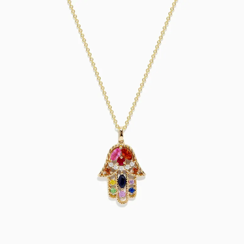 Watercolors 14K Multi Sapphire and Diamond Hamsa Pendant sold by Effy