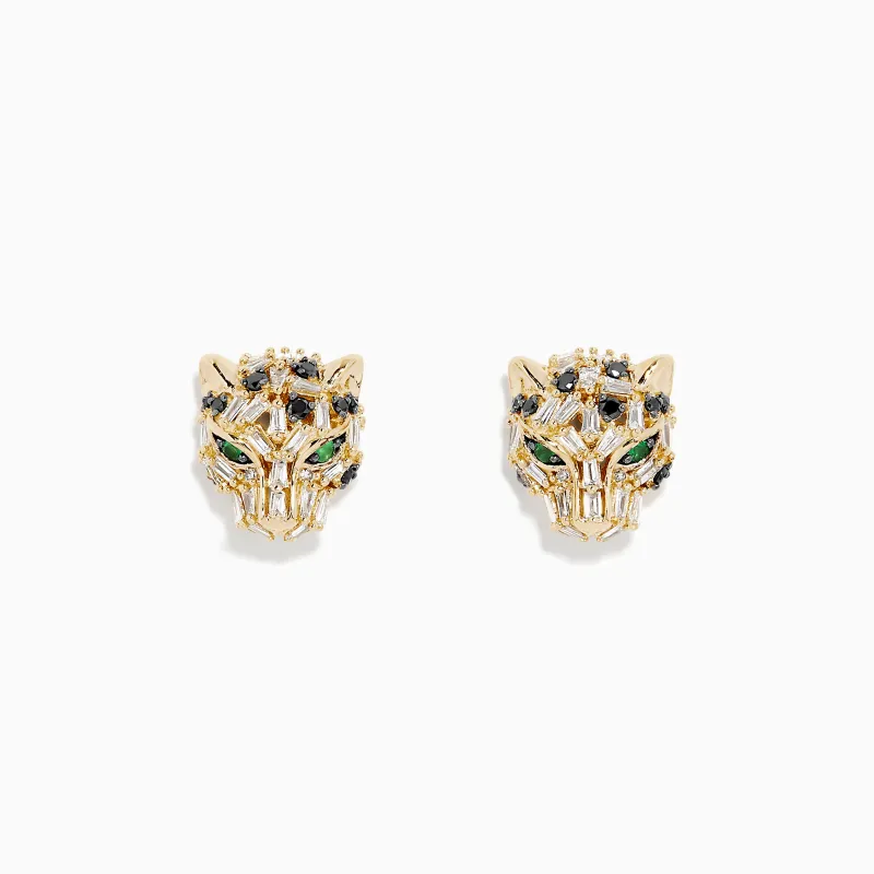 Signature 14K Yellow Gold Black and White Diamond Panther Earrings sold by Effy