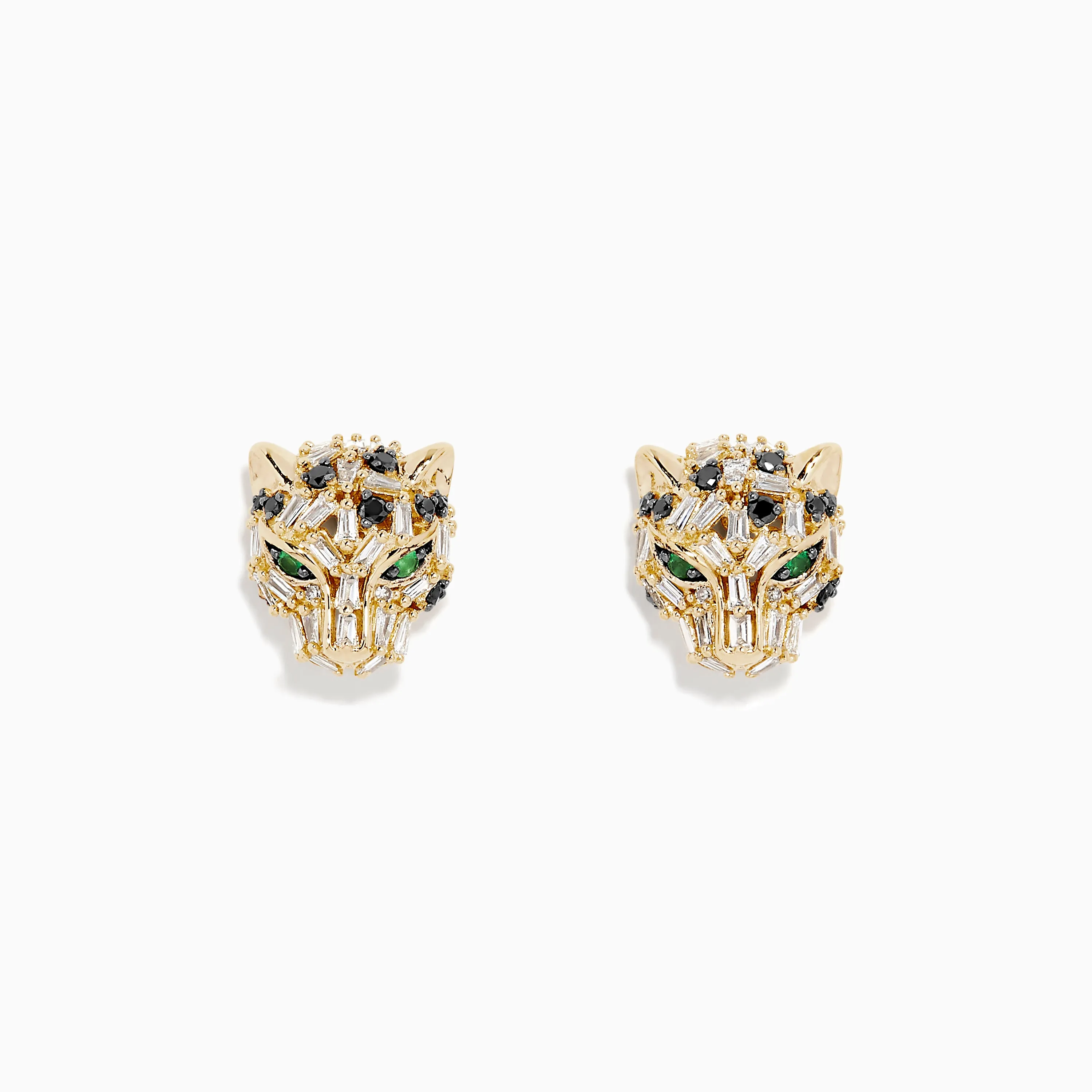 Signature 14K Yellow Gold Black and White Diamond Panther Earrings sold by Effy