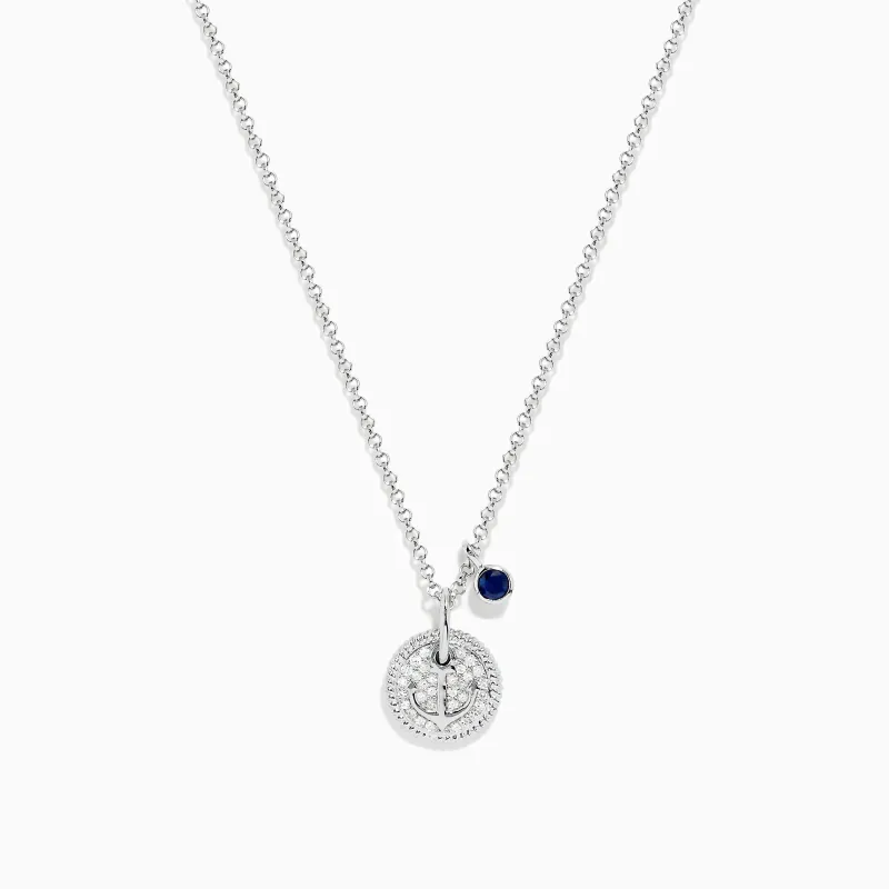 Seaside Sterling Silver Sapphire and Diamond Anchor Necklace sold by Effy