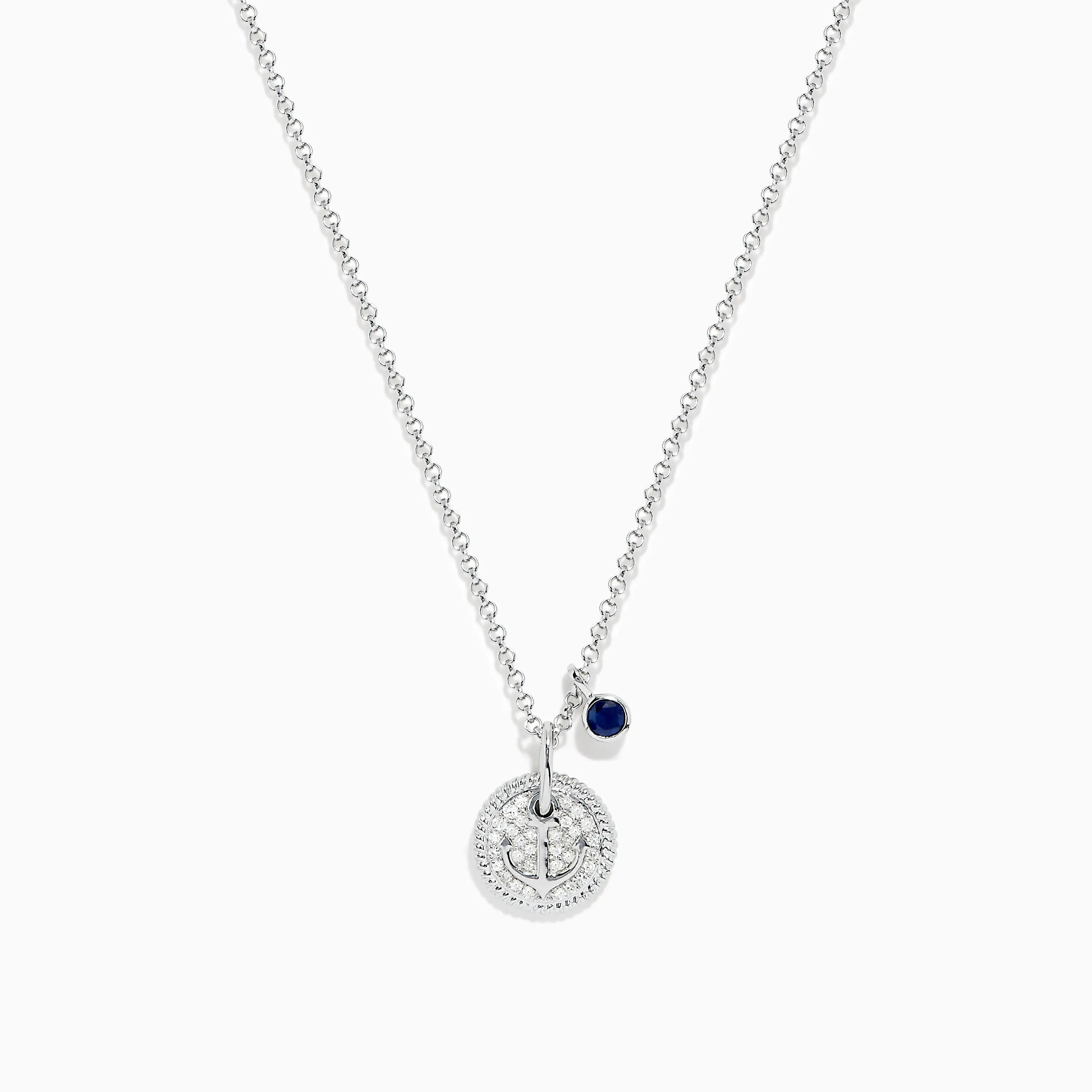 Seaside Sterling Silver Sapphire and Diamond Anchor Necklace sold by Effy