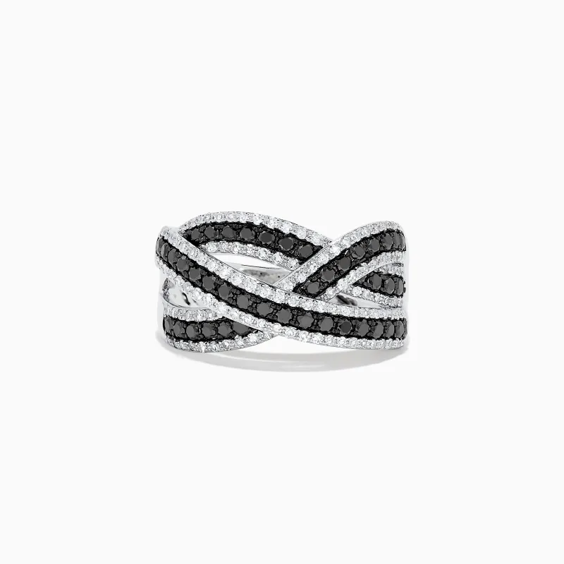 14K White Gold Black and White Diamond Crossover Ring sold by Effy