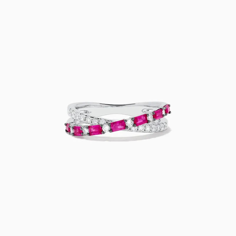 Ruby Royale 14K White Gold Ruby and Diamond Crossover Band sold by Effy