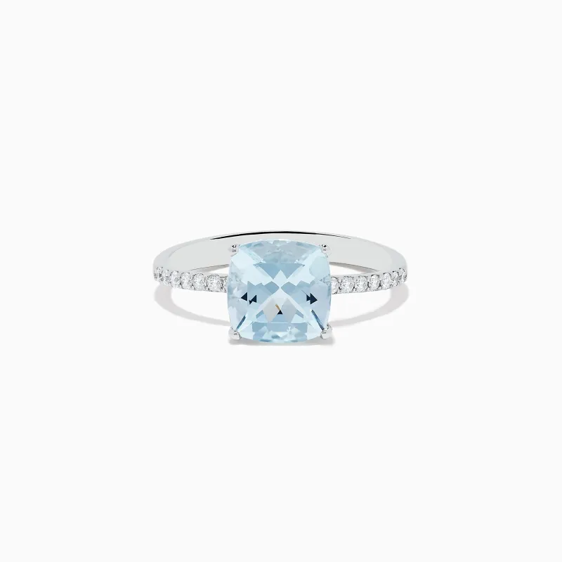 Aquarius 14K White Gold Aquamarine and Diamond Ring sold by Effy