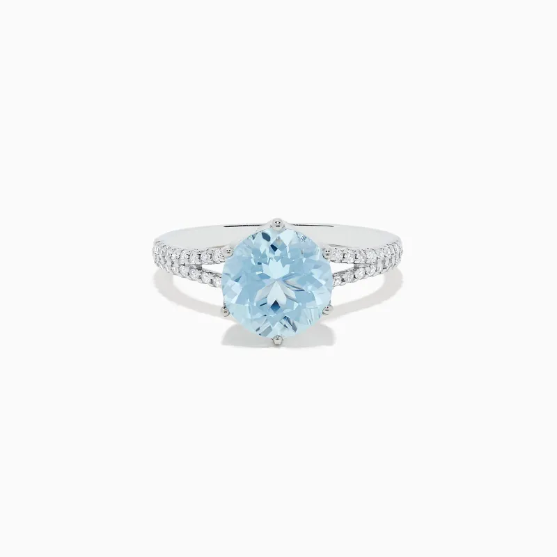 Aquarius 14K White Gold Aquamarine and Diamond Ring sold by Effy