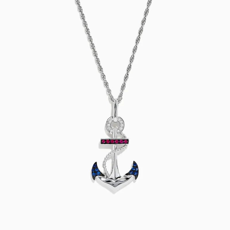 Sterling Silver Sapphire, Ruby & Diamond Anchor Pendant, 0.20 TCW sold by Effy