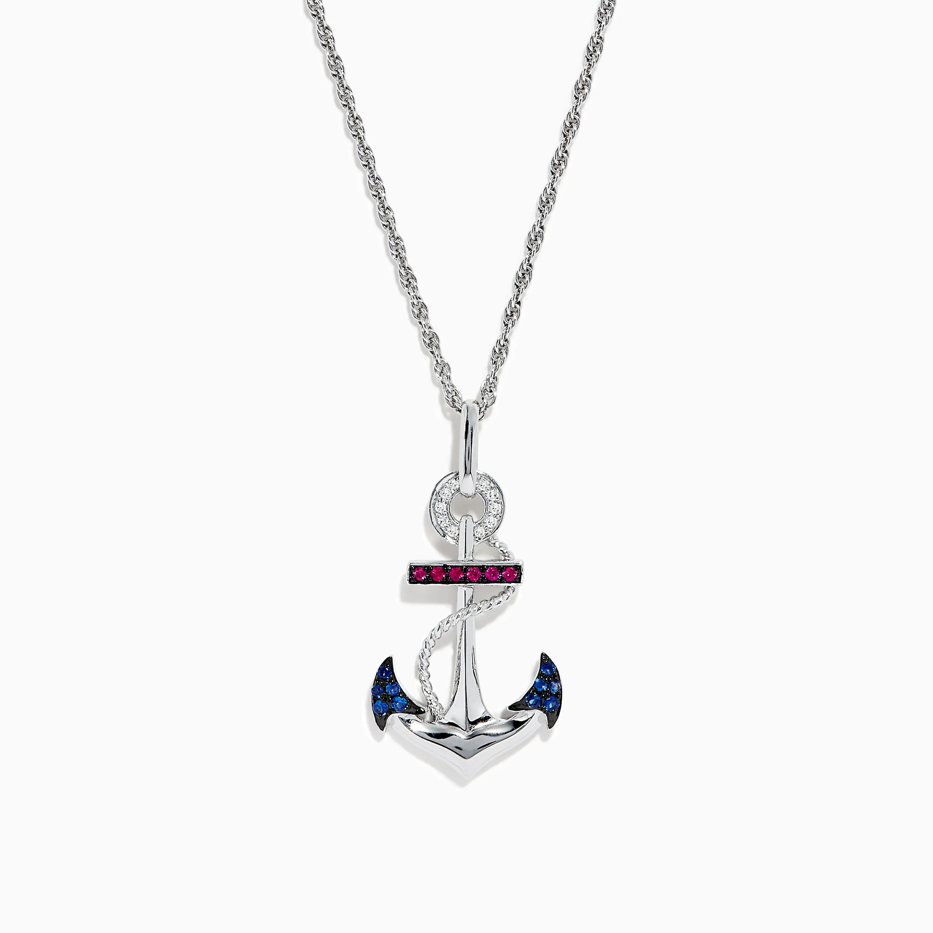 Sterling Silver Sapphire, Ruby & Diamond Anchor Pendant, 0.20 TCW sold by Effy