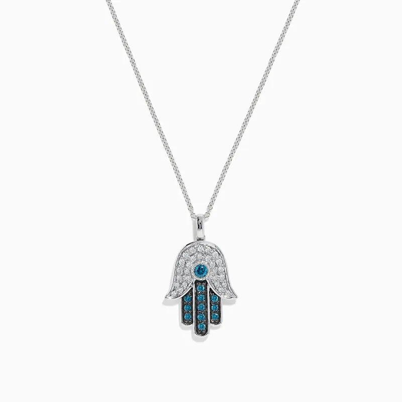 Novelty 14K White Gold Blue and White Diamond Hamsa Pendant, 0.35 TCW sold by Effy