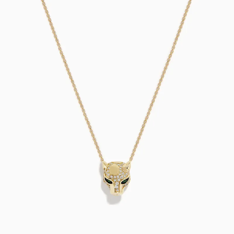 Signature 14K Gold Emerald and Diamond Panther Pendant, 0.27 TCW sold by Effy