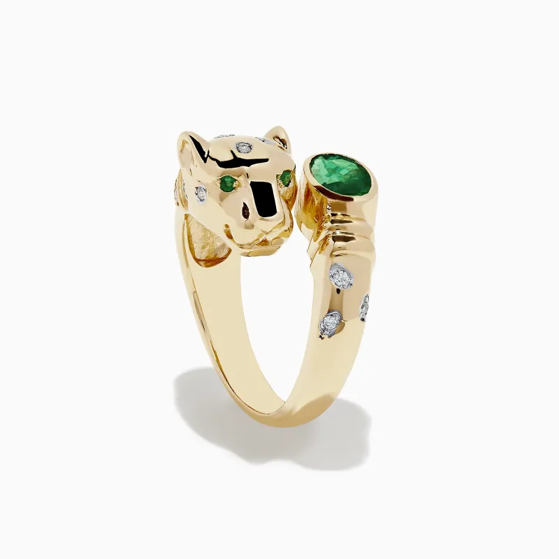 Signature 14K Yellow Gold Emerald and Diamond Panther Ring, 0.95 TCW sold by Effy