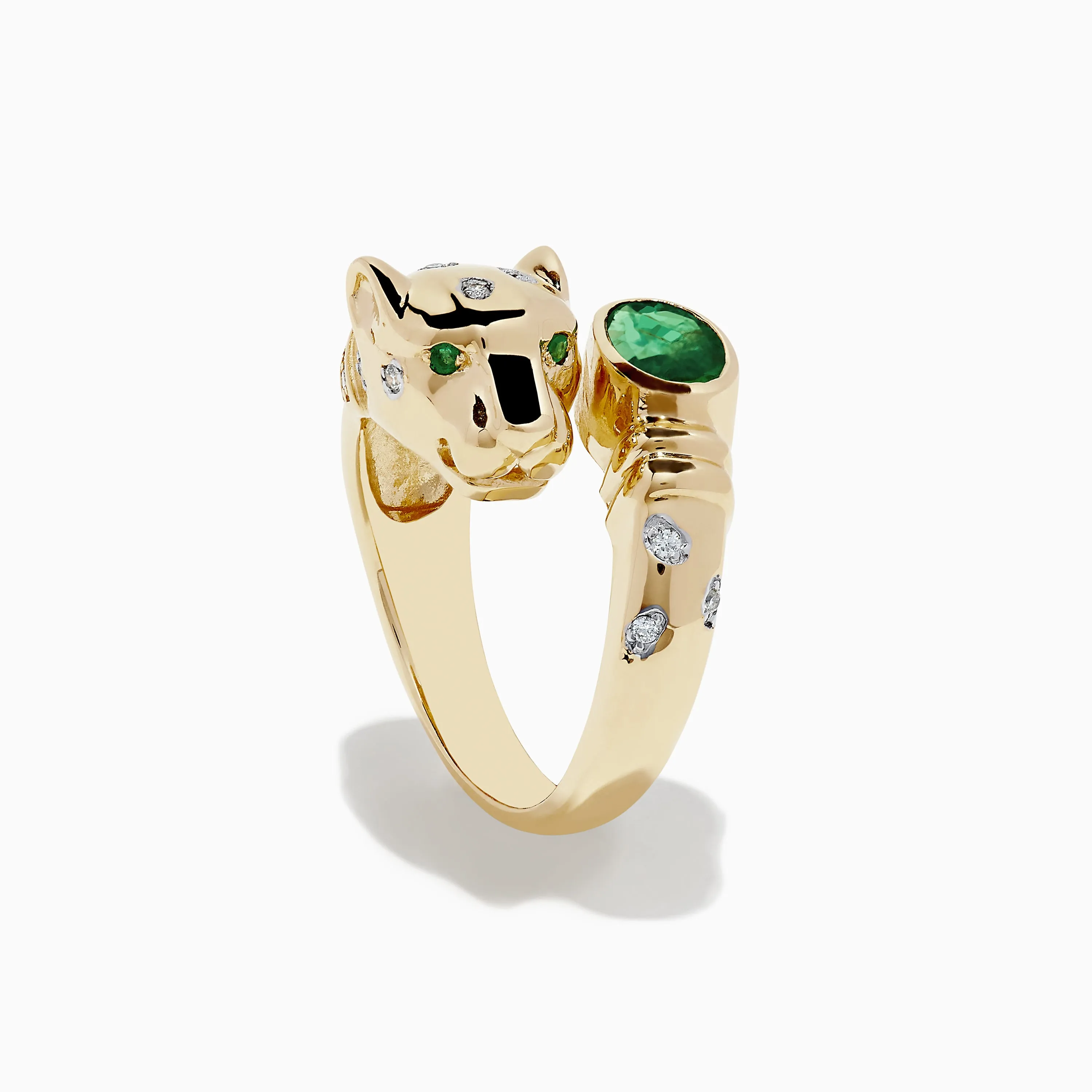 Signature 14K Yellow Gold Emerald and Diamond Panther Ring, 0.95 TCW sold by Effy