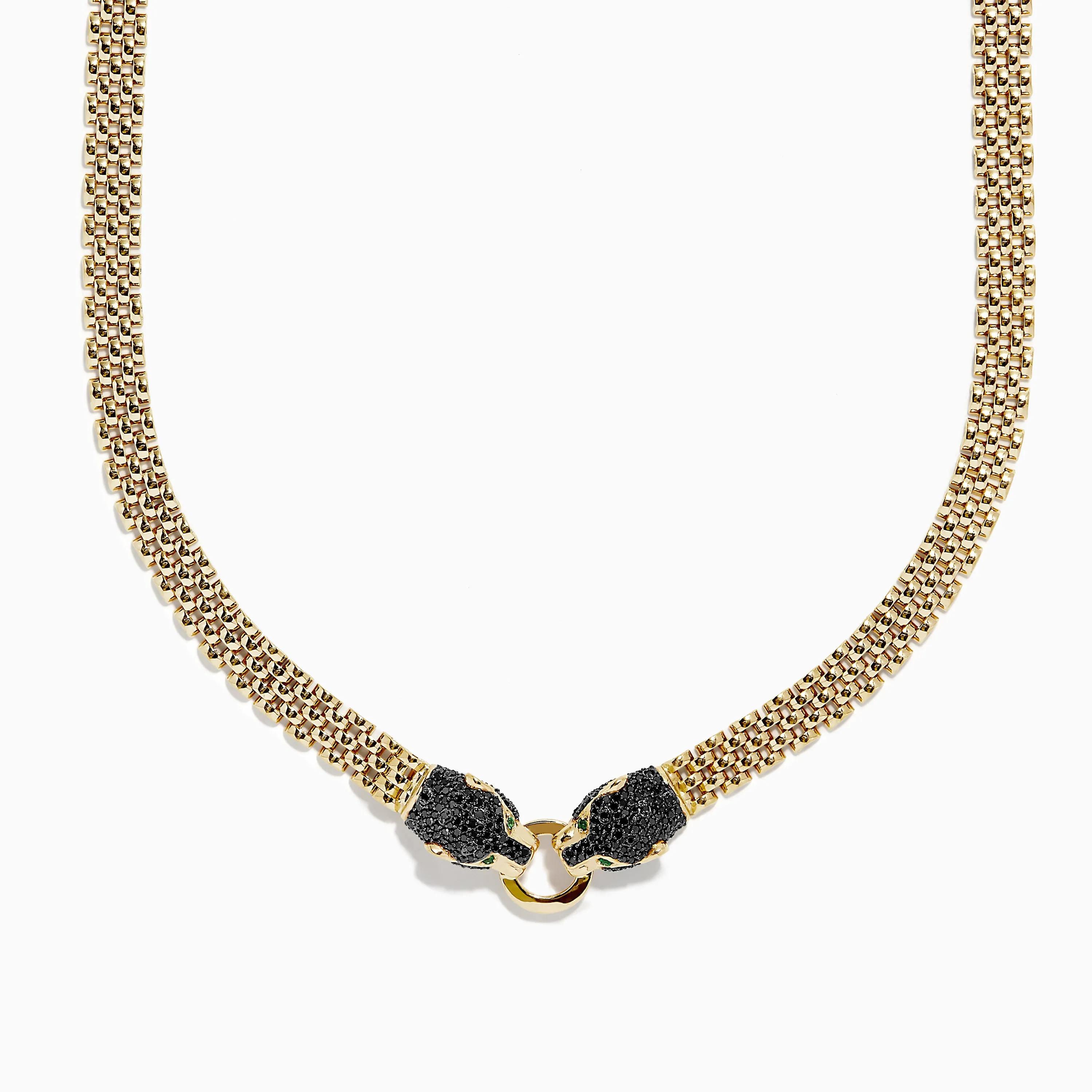 Signature 14K Gold Black Diamond and Emerald Panther Necklace, 1.27 sold by Effy