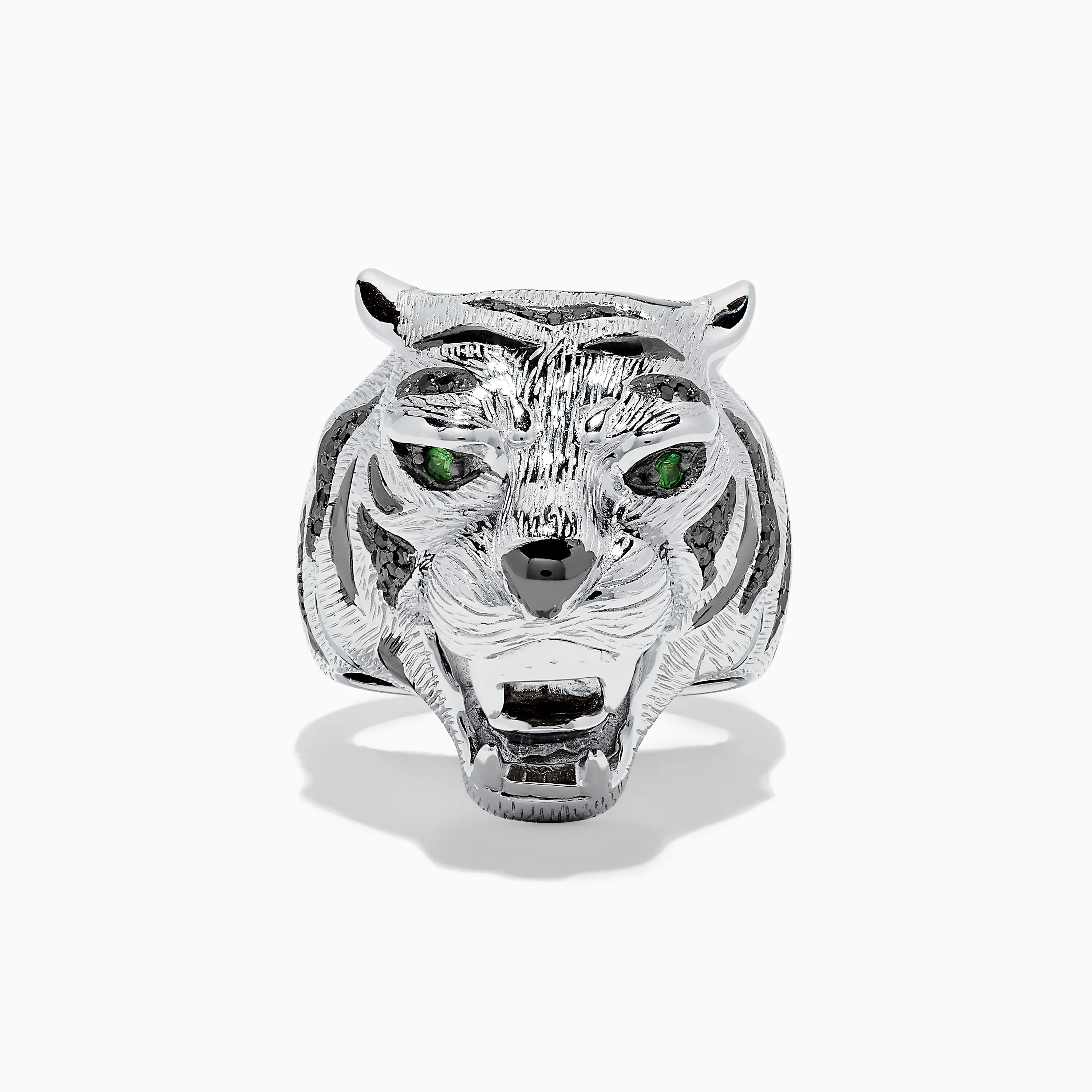 Sterling Silver Black Diamond and Tsavorite Tiger Ring, 0.21 TCW sold by Effy