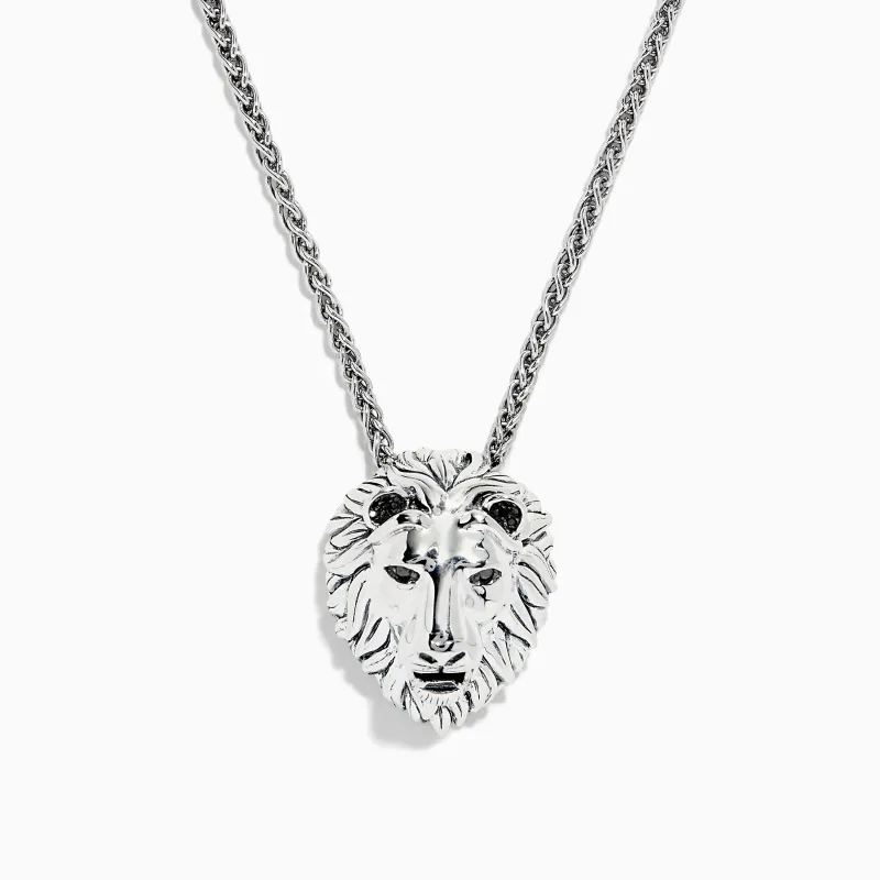 925 Sterling Silver Black Diamond Lion Pendant, 0.07 TCW sold by Effy
