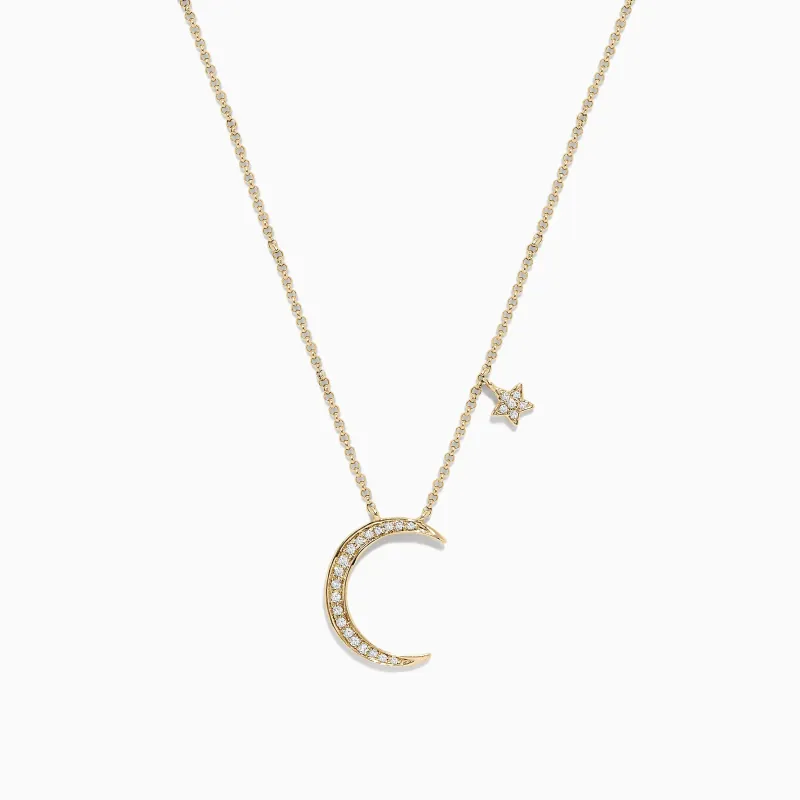 Novelty 14K Yellow Gold Diamond Moon and Star Necklace, 0.09 TCW sold by Effy