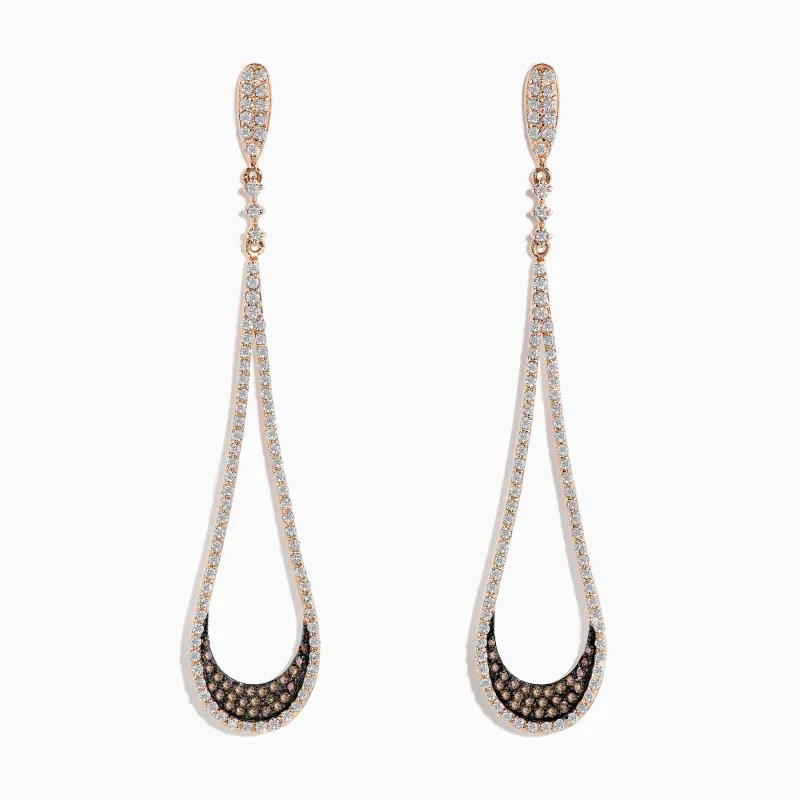 14K Rose Gold Brown and White Diamond Drop Earrings, 1.70 TCW sold by Effy