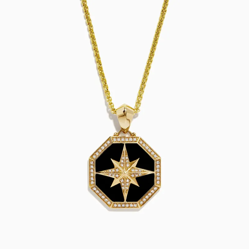 Men's 14K Yellow Gold Onyx and Diamond Star Pendant, 0.33 TCW sold by Effy