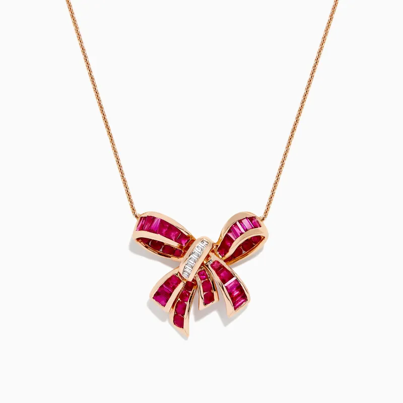 Ruby Royale 14K Rose Gold Ruby and Diamond Bow Necklace, 2.97 TCW sold by Effy