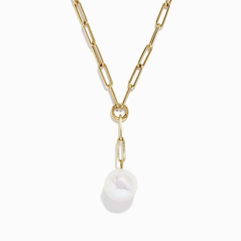 14K Gold Cultured Fresh Water Pearl Paperclip Chain Necklace sold by Effy