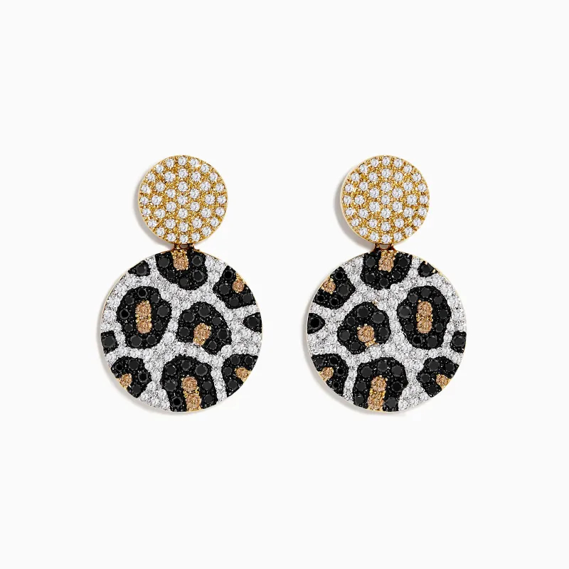 14K Gold Black, Espresso and White Diamond Panther Spot Drop Earrings, 1.57 TCW sold by Effy