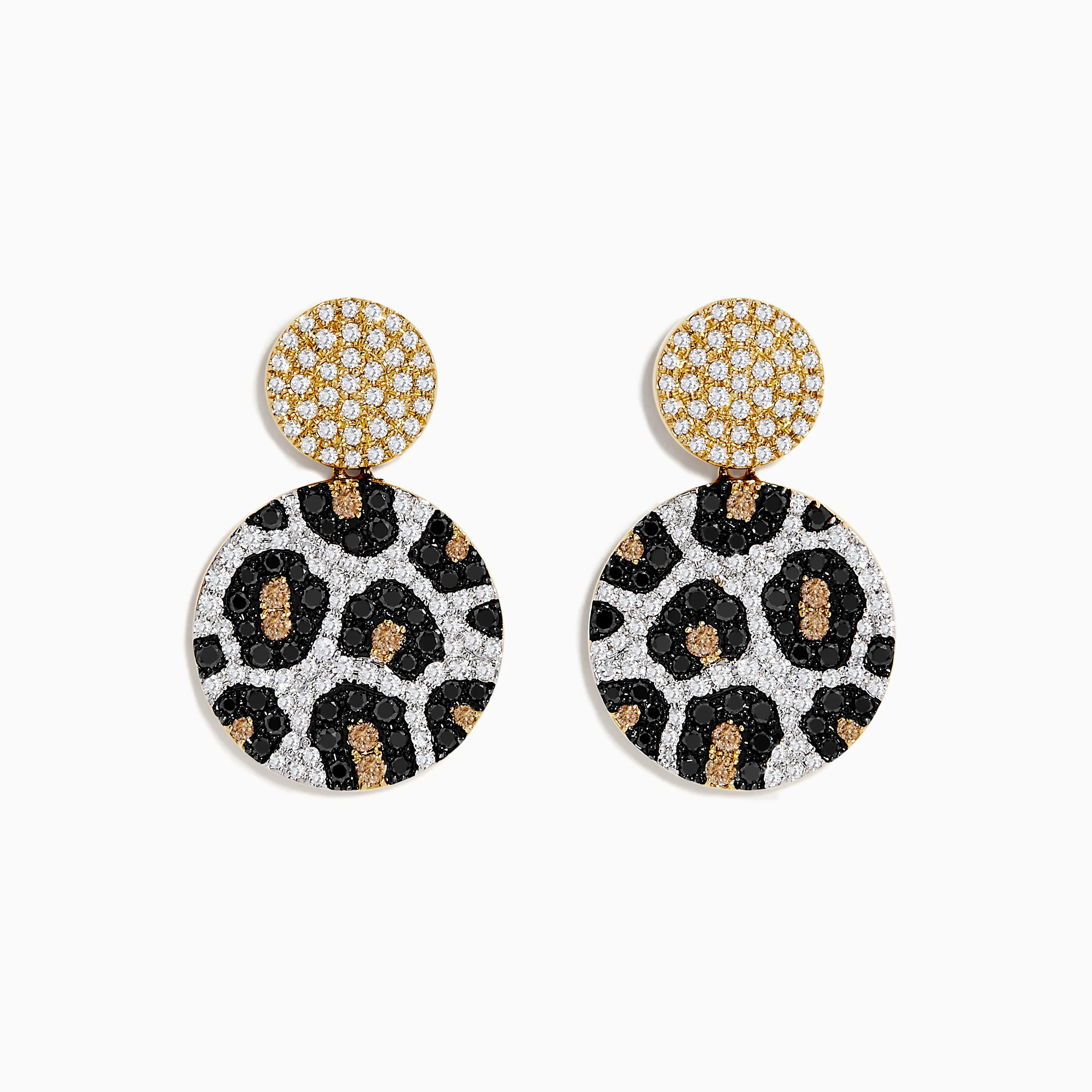 14K Gold Black, Espresso and White Diamond Panther Spot Drop Earrings, 1.57 TCW sold by Effy