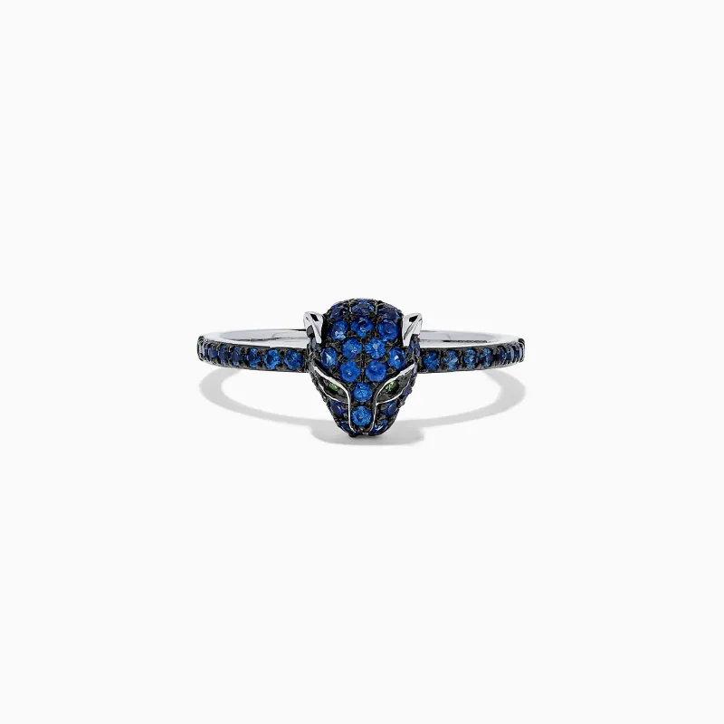 Signature 14K White Gold Sapphire and Diamond Panther Ring, 0.59 TCW sold by Effy