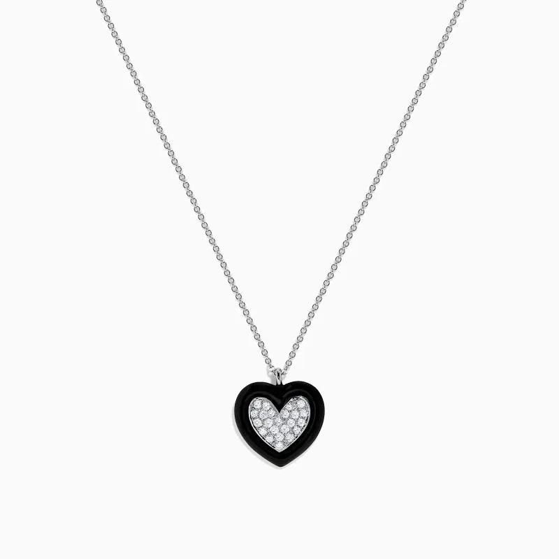 Novelty 14K White Gold Black Enamel & Diamond Heart Pendant, 0.18 TCW sold by Effy
