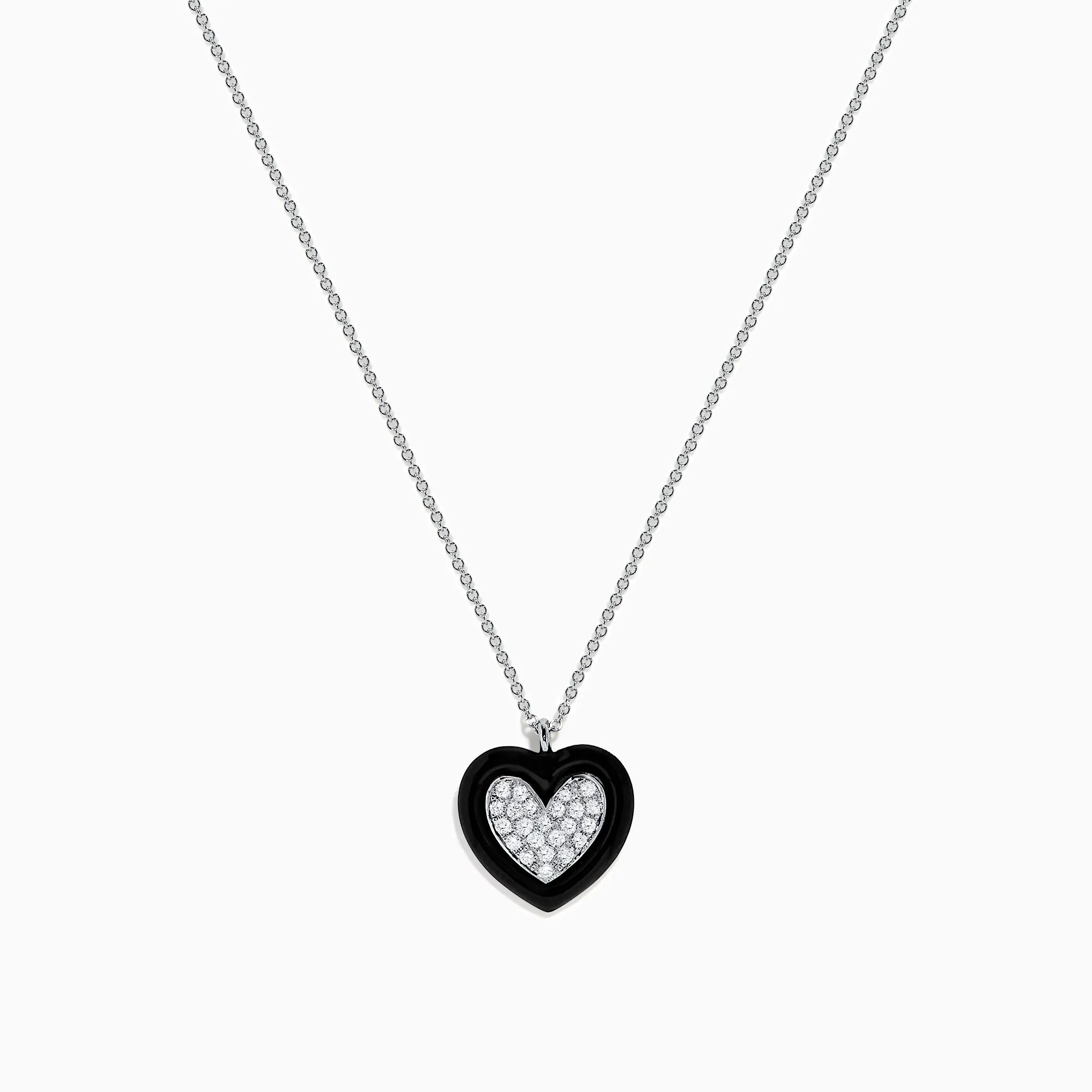 Novelty 14K White Gold Black Enamel & Diamond Heart Pendant, 0.18 TCW sold by Effy