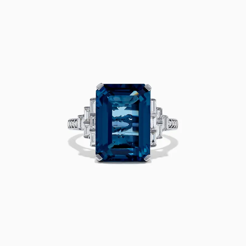 Ocean Bleu 14K White Gold London Blue Topaz and Diamond Ring, 8.92 TCW sold by Effy