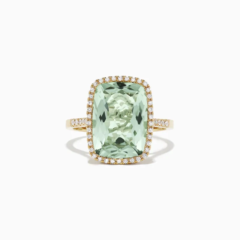 14K Yellow Gold Green Amethyst and Diamond Ring, 7.16 TCW sold by Effy