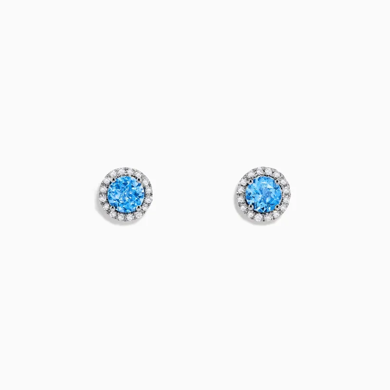 Ocean Bleu 14K White Gold Blue Topaz and Diamond Earrings, 1.32 TCW sold by Effy