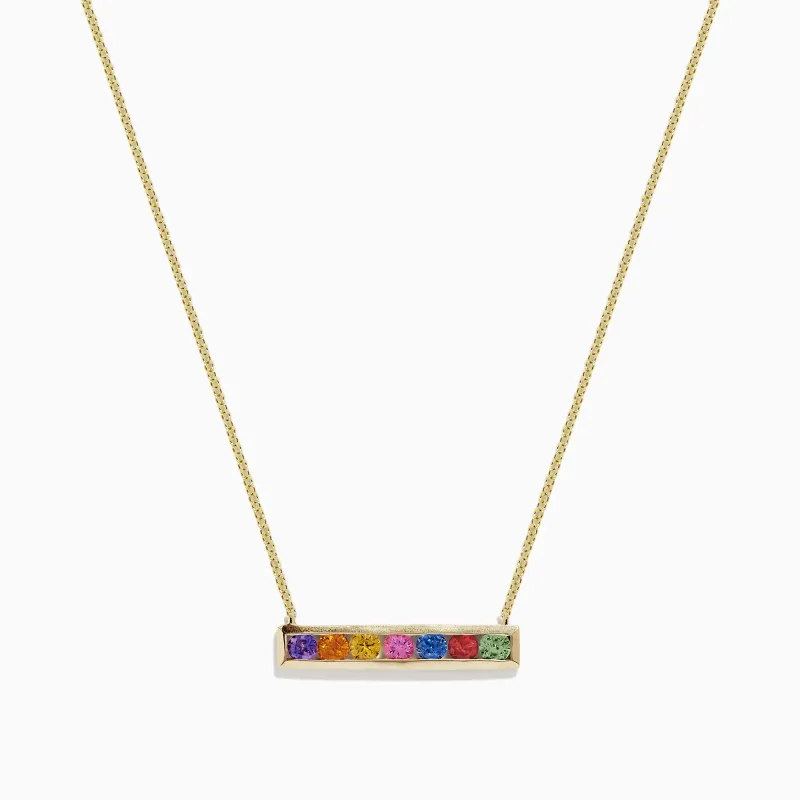 Watercolors 14K Yellow Gold Multi Sapphire Bar Necklace, 0.93 TCW sold by Effy