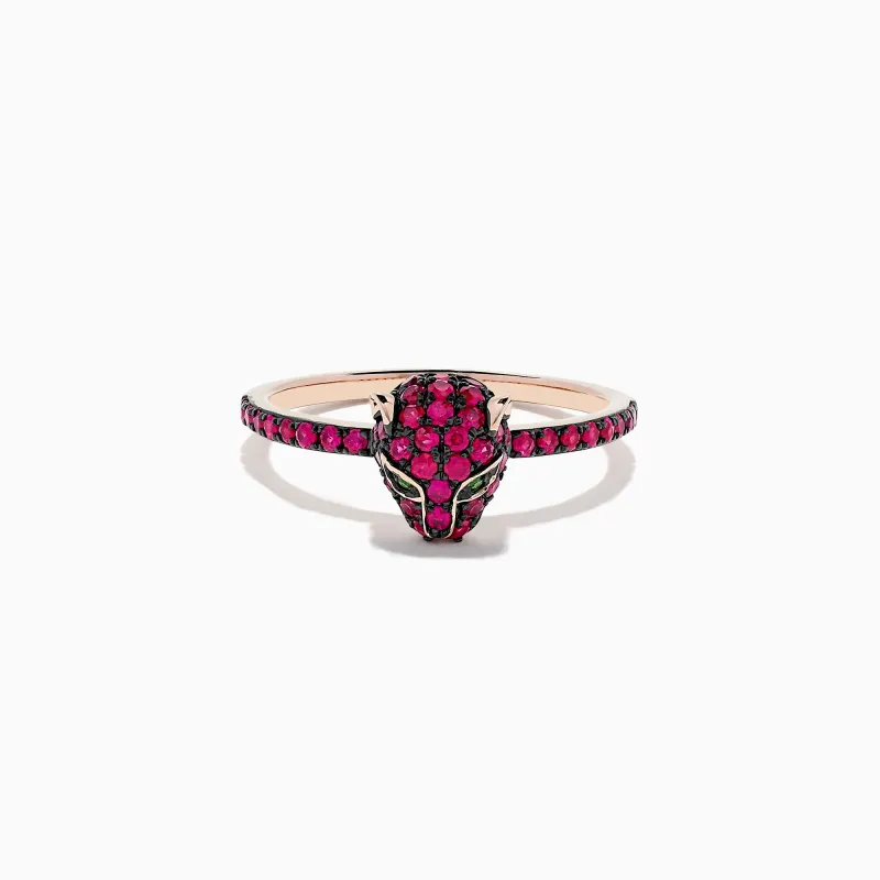 Signature 14K Rose Gold Ruby and Tsavorite Panther Ring, 0.59 TCW sold by Effy