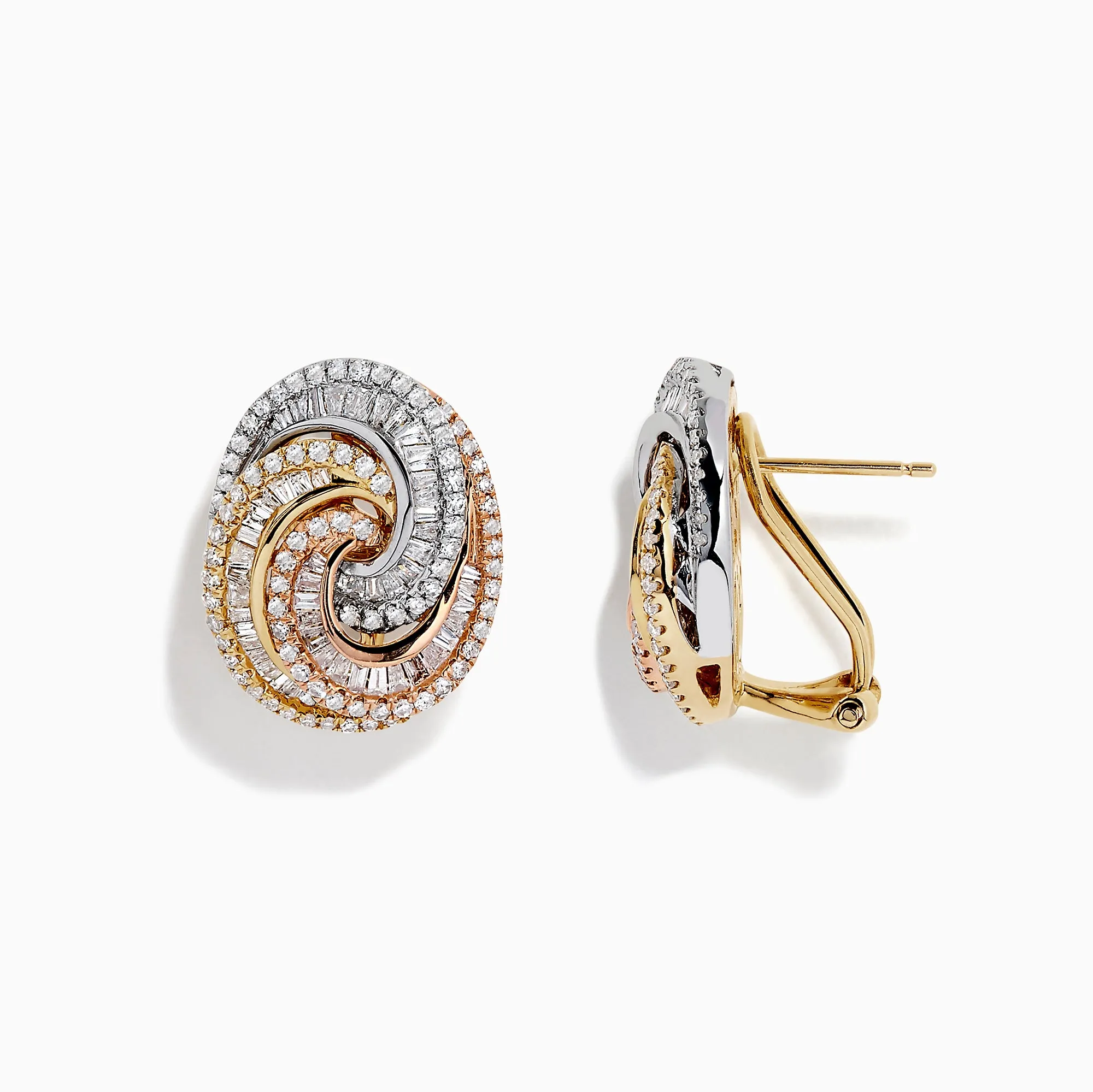 Trio 14K Tri-Tone Gold French Clip Diamond Statement Earrings, 1.08 TCW sold by Effy product image thumbnail 2