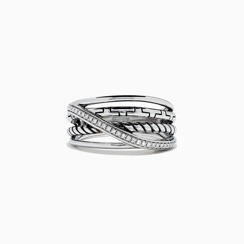 925 Sterling Silver Diamond Crossover Ring, 0.08 TCW sold by Effy