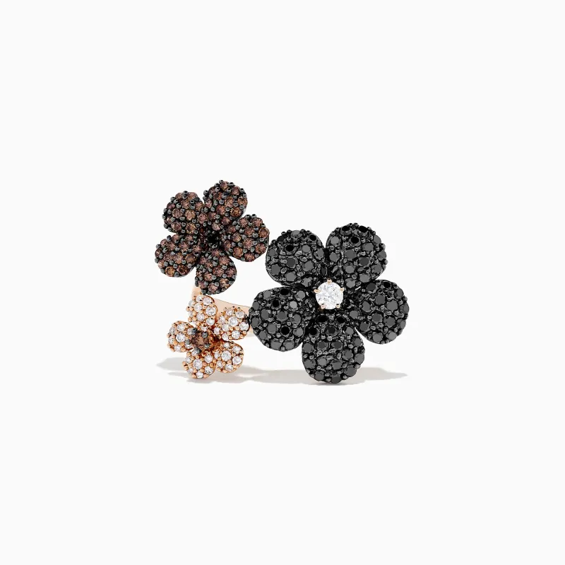 14K Rose Gold Black, Espresso & White Diamond Flower Ring, 2.47 TCW sold by Effy