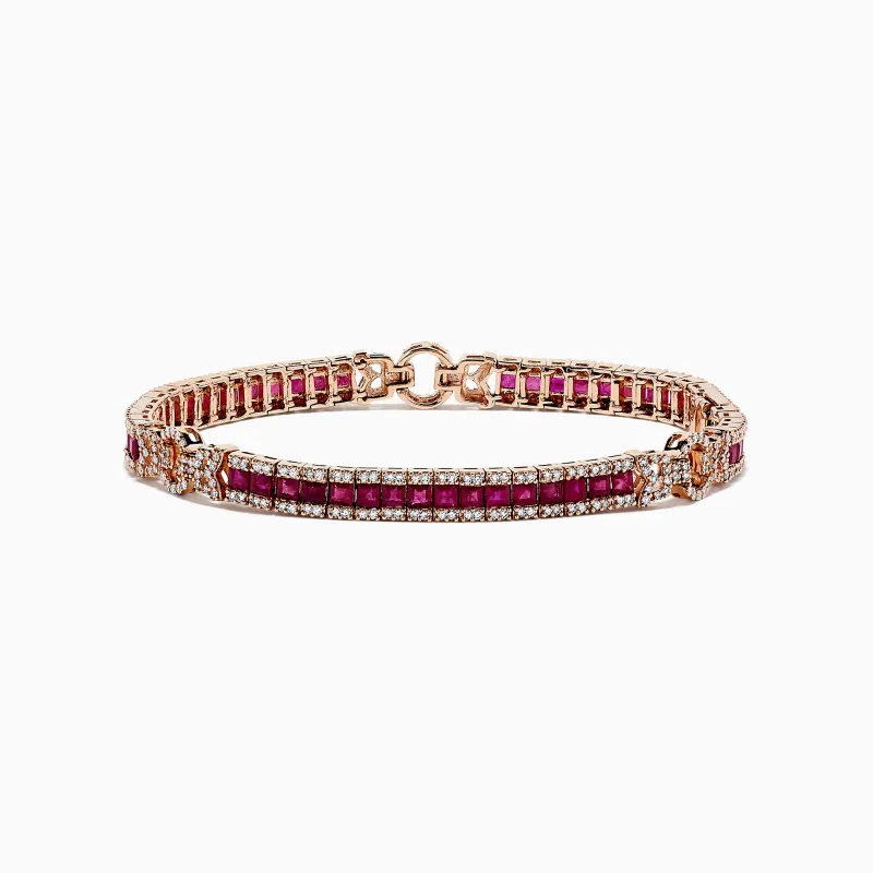 Ruby Royale 14K Rose Gold Princess Cut Ruby and Diamond Tennis Bracelet, 7.66 TCW sold by Effy