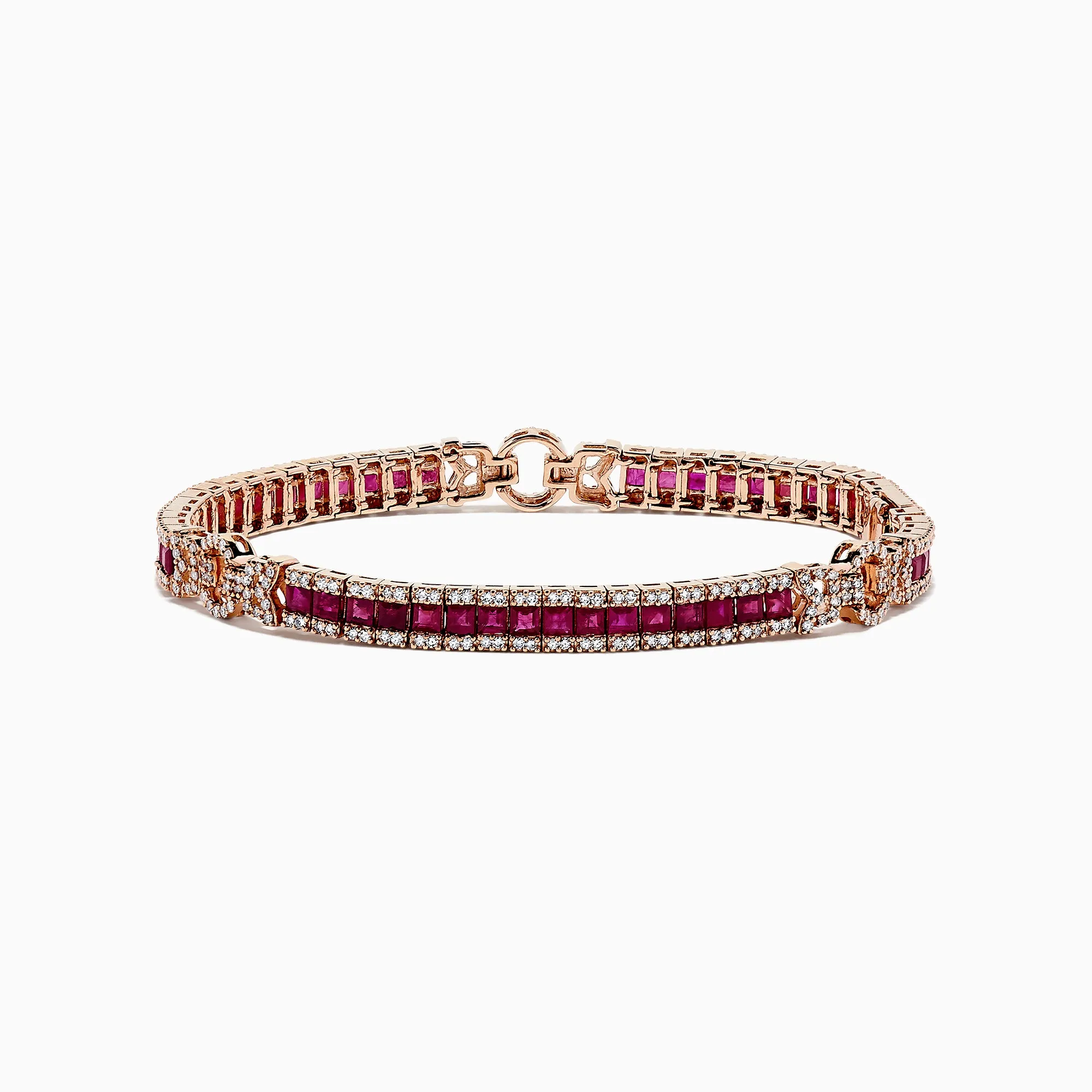 Ruby Royale 14K Rose Gold Princess Cut Ruby and Diamond Tennis Bracelet, 7.66 TCW sold by Effy