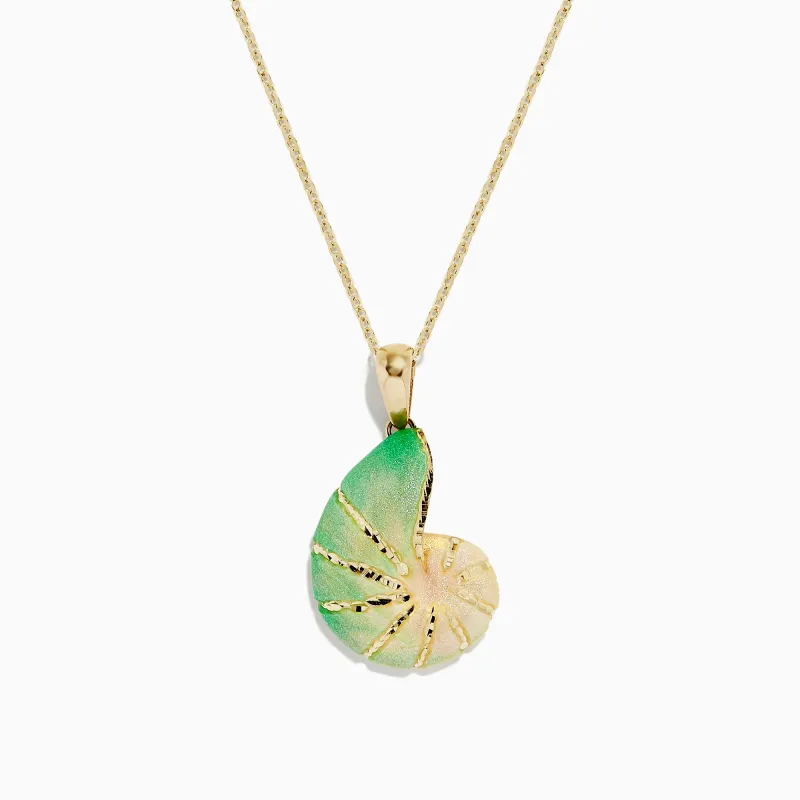 Seaside 14K Yellow Gold Green Swirl Shell Pendant sold by Effy