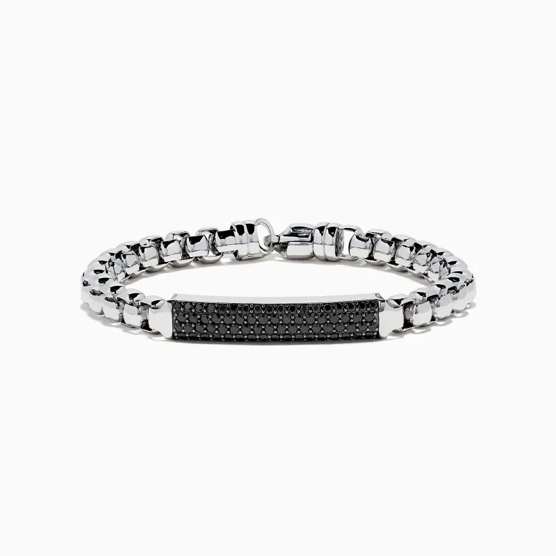 Men's 925 Sterling Silver Chian Link Black Spinel Bracelet, 3.15 TCW sold by Effy