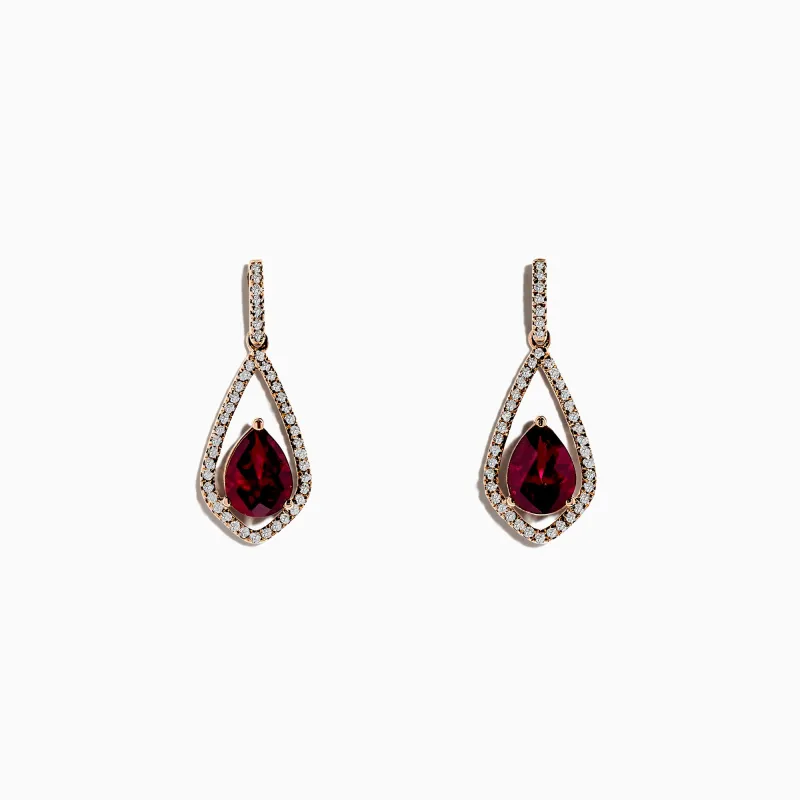Bordeaux 14K Rose Gold Rhodolite Garnet and Diamond Earrings, 2.79 TCW sold by Effy