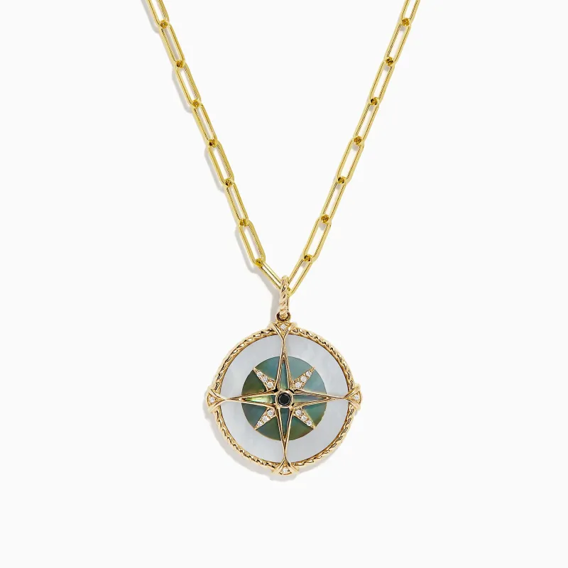 Novelty 14K Gold Multi Gemstone and Diamond Compass Pendant, 0.08 TCW sold by Effy