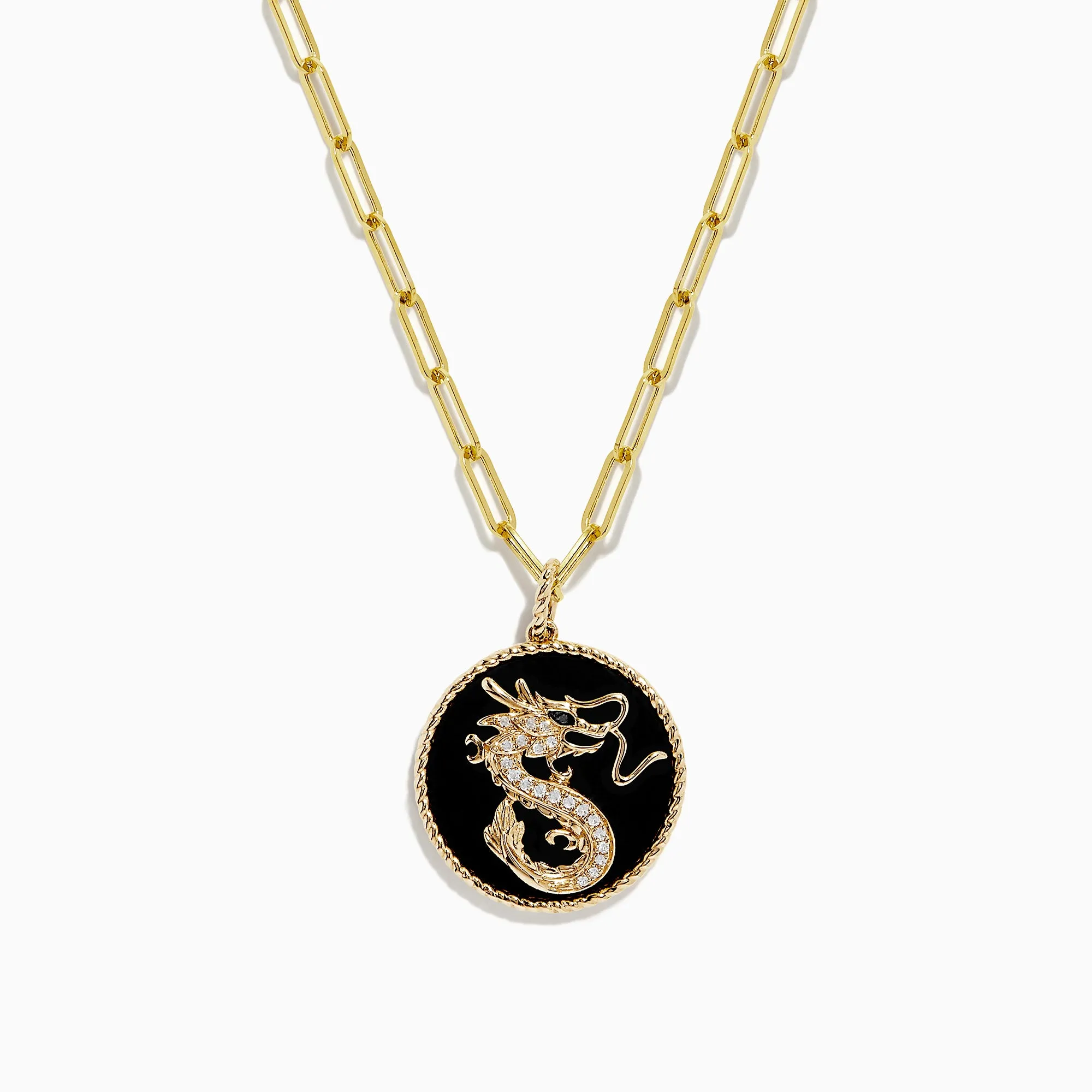 Novelty 14K Yellow Gold Onyx and Diamond Dragon Coin Pendant, 4.62 TCW sold by Effy