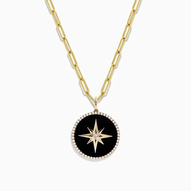 Novelty 14K Yellow Gold Onyx and Diamond Star Coin Pendant, 4.49 TCW sold by Effy