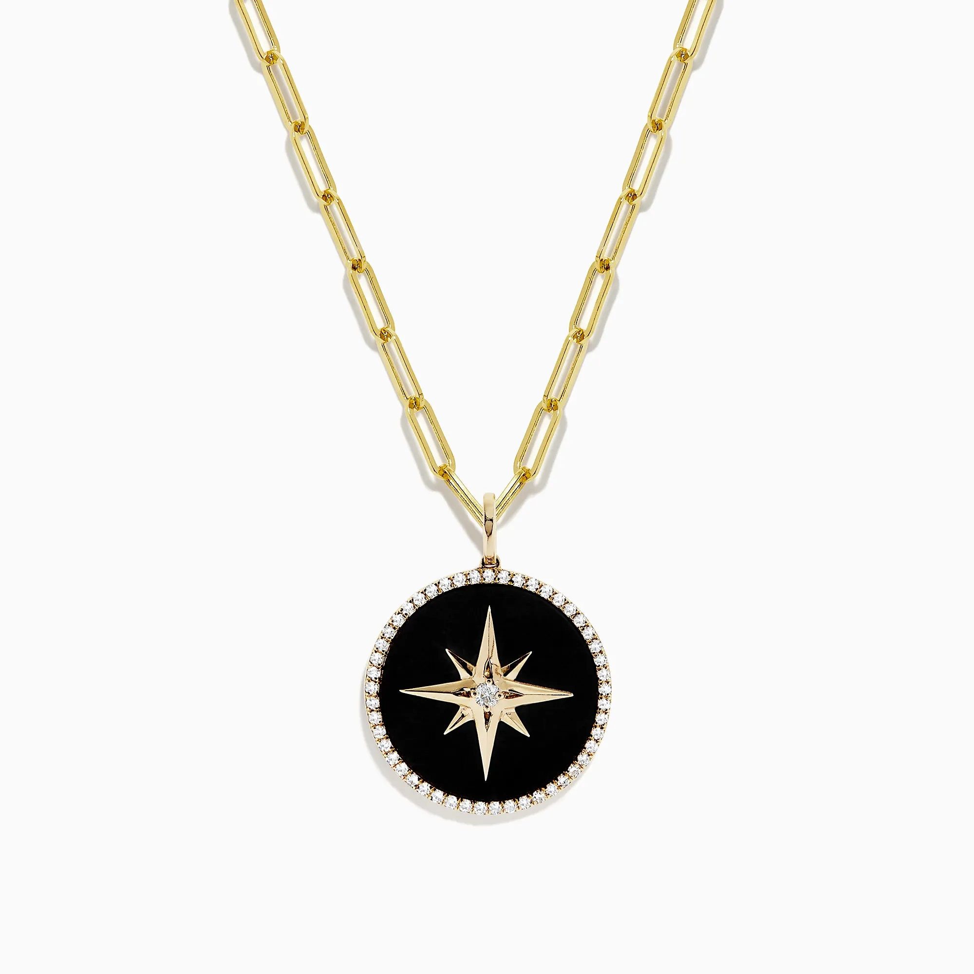 Novelty 14K Yellow Gold Onyx and Diamond Star Coin Pendant, 4.49 TCW sold by Effy