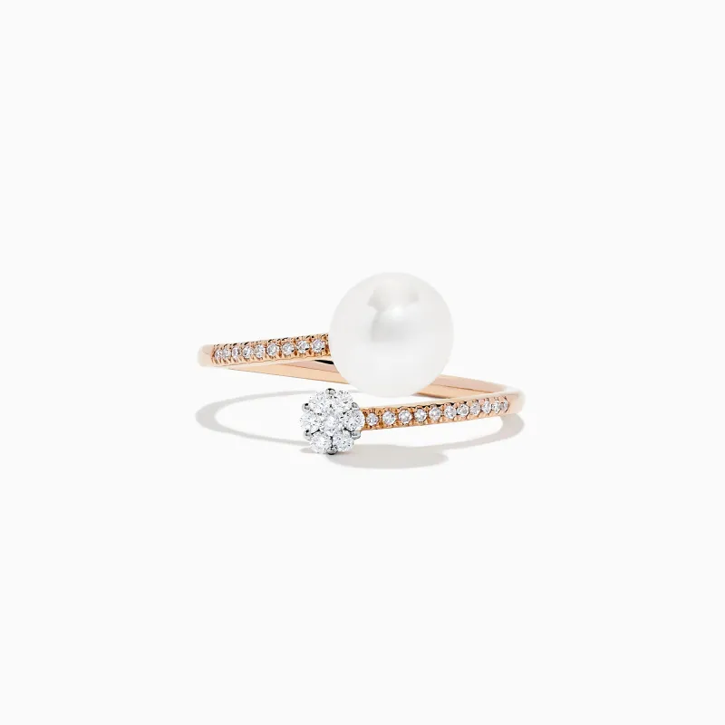 14K Rose Gold Pearl and Diamond Wrap Ring, 0.13 TCW sold by Effy